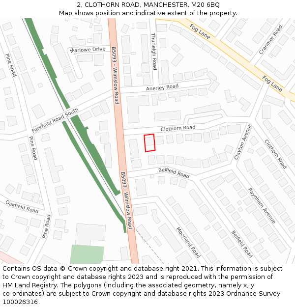 2, CLOTHORN ROAD, MANCHESTER, M20 6BQ: Location map and indicative extent of plot