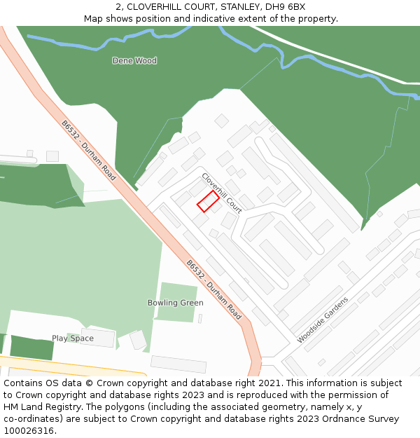 2, CLOVERHILL COURT, STANLEY, DH9 6BX: Location map and indicative extent of plot