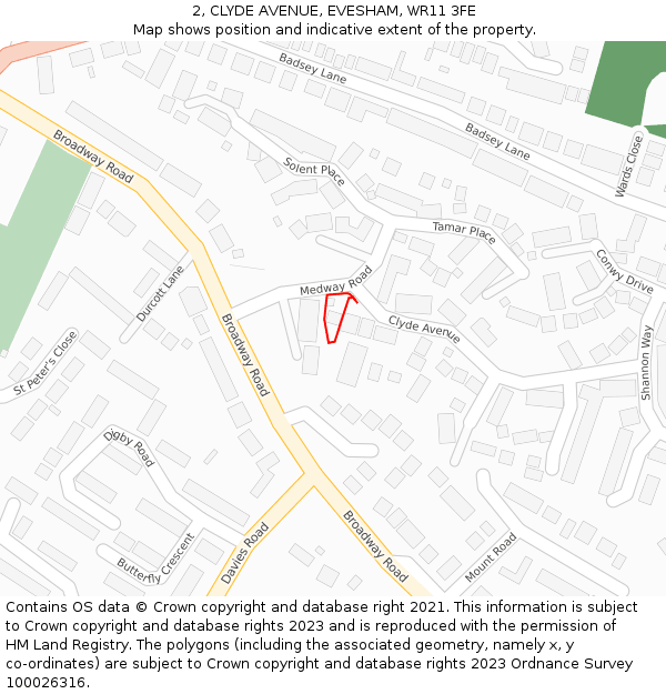 2, CLYDE AVENUE, EVESHAM, WR11 3FE: Location map and indicative extent of plot
