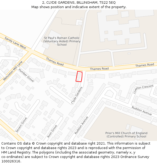 2, CLYDE GARDENS, BILLINGHAM, TS22 5EQ: Location map and indicative extent of plot