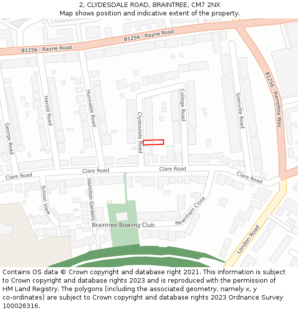 2, CLYDESDALE ROAD, BRAINTREE, CM7 2NX: Location map and indicative extent of plot