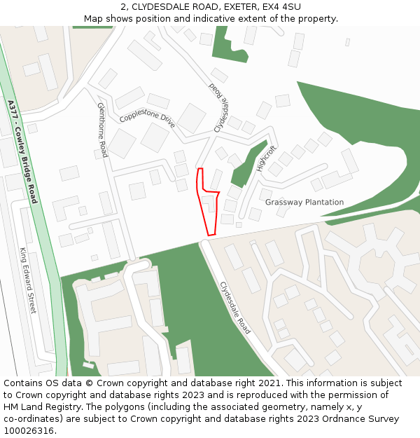 2, CLYDESDALE ROAD, EXETER, EX4 4SU: Location map and indicative extent of plot