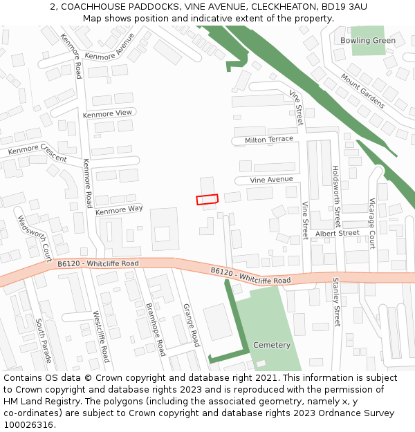 2, COACHHOUSE PADDOCKS, VINE AVENUE, CLECKHEATON, BD19 3AU: Location map and indicative extent of plot