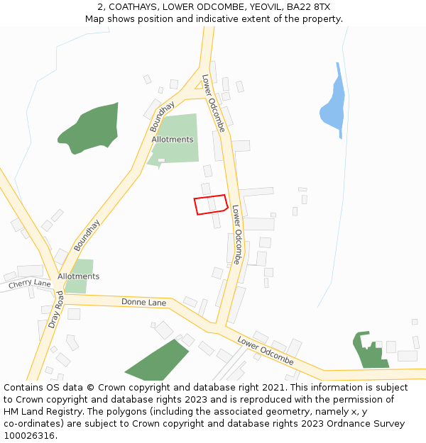 2, COATHAYS, LOWER ODCOMBE, YEOVIL, BA22 8TX: Location map and indicative extent of plot