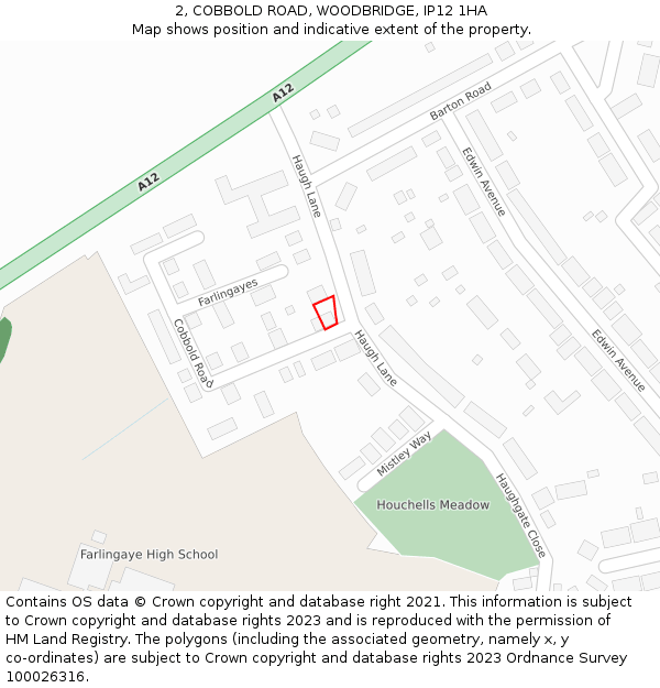 2, COBBOLD ROAD, WOODBRIDGE, IP12 1HA: Location map and indicative extent of plot