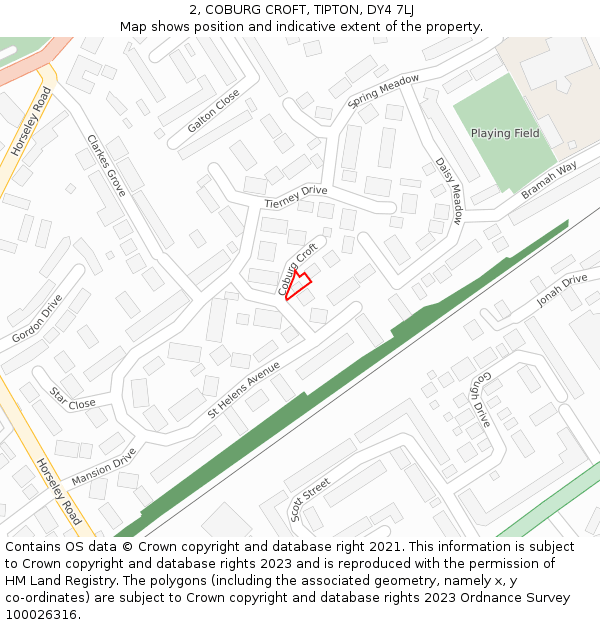 2, COBURG CROFT, TIPTON, DY4 7LJ: Location map and indicative extent of plot