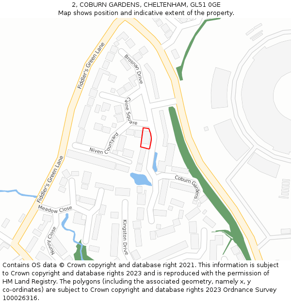 2, COBURN GARDENS, CHELTENHAM, GL51 0GE: Location map and indicative extent of plot