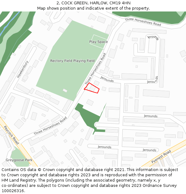 2, COCK GREEN, HARLOW, CM19 4HN: Location map and indicative extent of plot