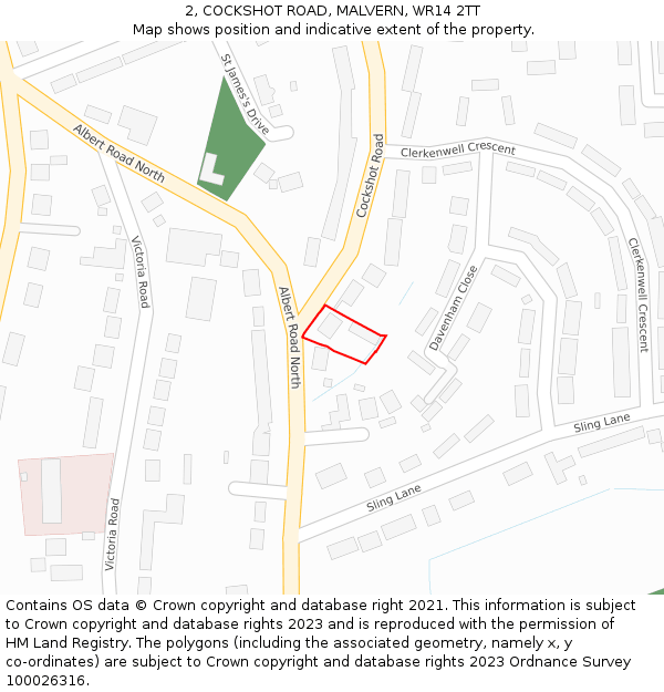 2, COCKSHOT ROAD, MALVERN, WR14 2TT: Location map and indicative extent of plot