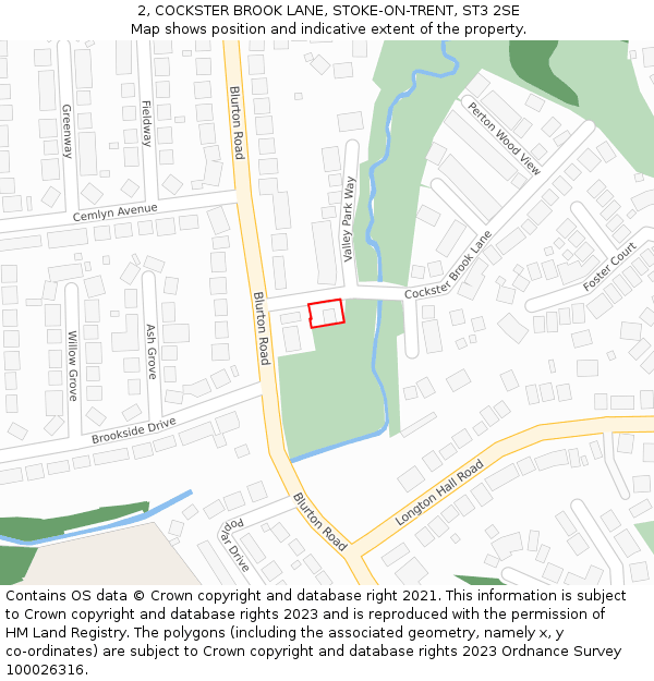 2, COCKSTER BROOK LANE, STOKE-ON-TRENT, ST3 2SE: Location map and indicative extent of plot