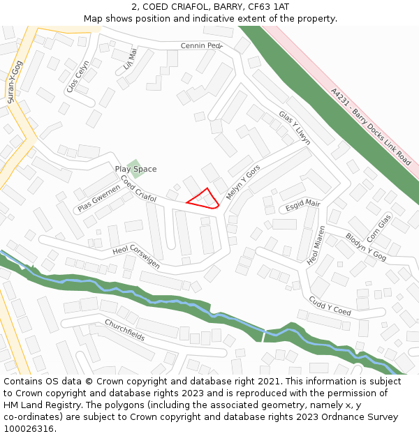 2, COED CRIAFOL, BARRY, CF63 1AT: Location map and indicative extent of plot