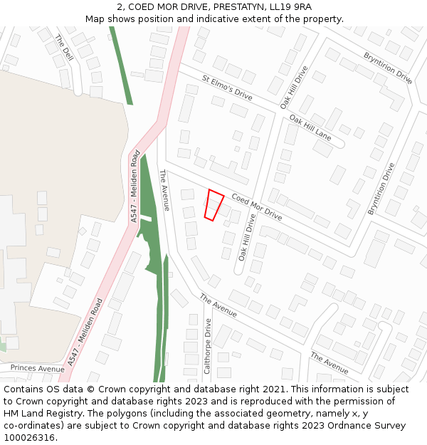 2, COED MOR DRIVE, PRESTATYN, LL19 9RA: Location map and indicative extent of plot