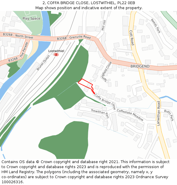 2, COFFA BRIDGE CLOSE, LOSTWITHIEL, PL22 0EB: Location map and indicative extent of plot