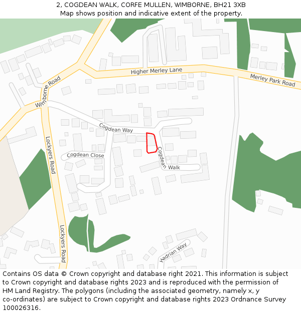 2, COGDEAN WALK, CORFE MULLEN, WIMBORNE, BH21 3XB: Location map and indicative extent of plot