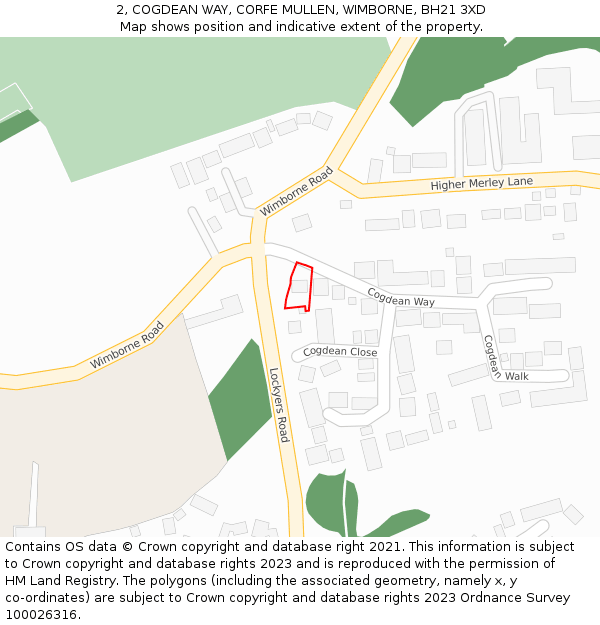 2, COGDEAN WAY, CORFE MULLEN, WIMBORNE, BH21 3XD: Location map and indicative extent of plot
