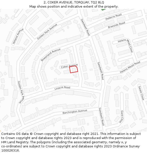 2, COKER AVENUE, TORQUAY, TQ2 8LQ: Location map and indicative extent of plot
