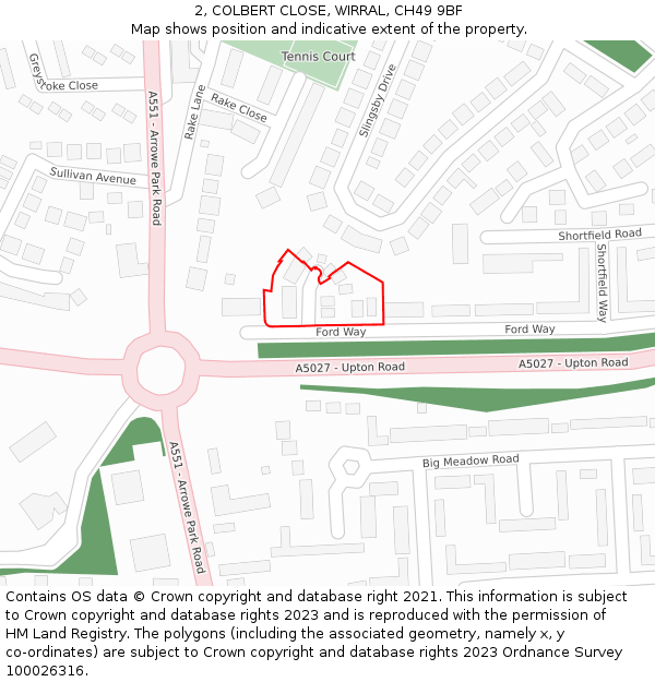 2, COLBERT CLOSE, WIRRAL, CH49 9BF: Location map and indicative extent of plot