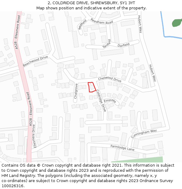 2, COLDRIDGE DRIVE, SHREWSBURY, SY1 3YT: Location map and indicative extent of plot