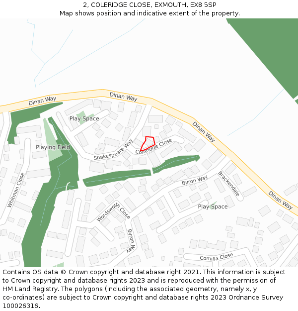 2, COLERIDGE CLOSE, EXMOUTH, EX8 5SP: Location map and indicative extent of plot