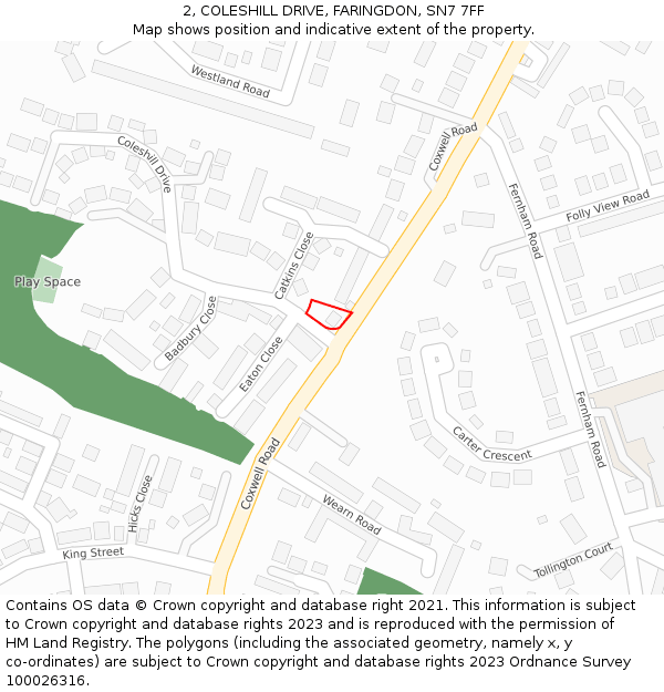 2, COLESHILL DRIVE, FARINGDON, SN7 7FF: Location map and indicative extent of plot