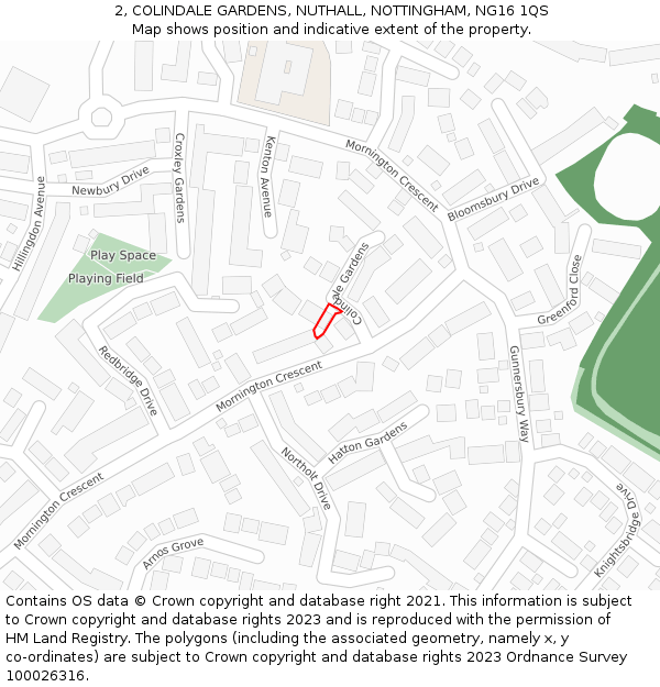 2, COLINDALE GARDENS, NUTHALL, NOTTINGHAM, NG16 1QS: Location map and indicative extent of plot