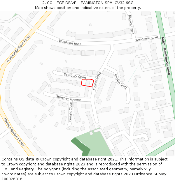 2, COLLEGE DRIVE, LEAMINGTON SPA, CV32 6SG: Location map and indicative extent of plot