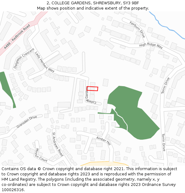 2, COLLEGE GARDENS, SHREWSBURY, SY3 9BF: Location map and indicative extent of plot
