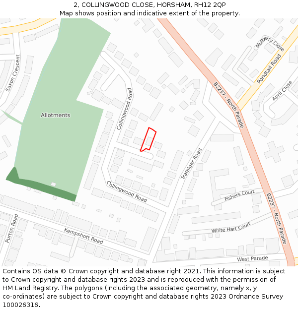 2, COLLINGWOOD CLOSE, HORSHAM, RH12 2QP: Location map and indicative extent of plot