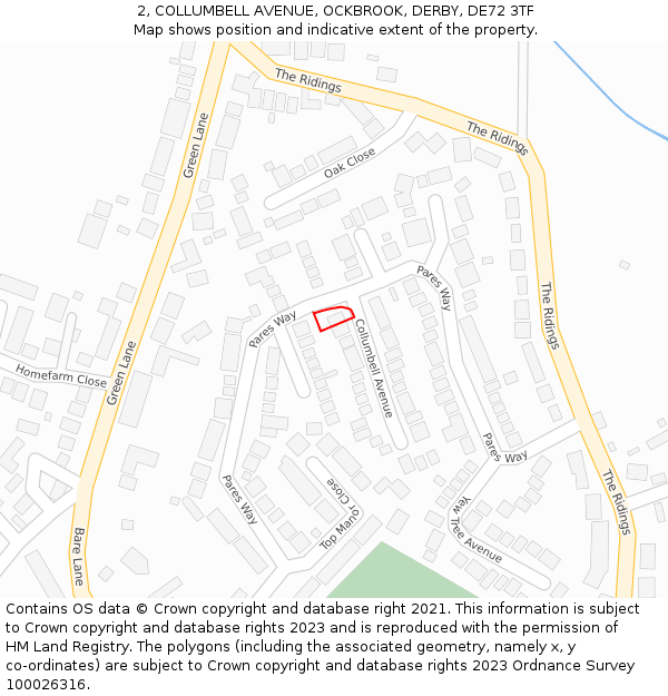 2, COLLUMBELL AVENUE, OCKBROOK, DERBY, DE72 3TF: Location map and indicative extent of plot
