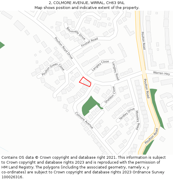 2, COLMORE AVENUE, WIRRAL, CH63 9NL: Location map and indicative extent of plot
