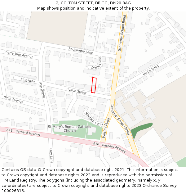 2, COLTON STREET, BRIGG, DN20 8AG: Location map and indicative extent of plot