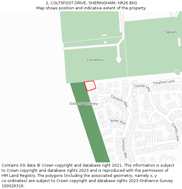 2, COLTSFOOT DRIVE, SHERINGHAM, NR26 8XG: Location map and indicative extent of plot