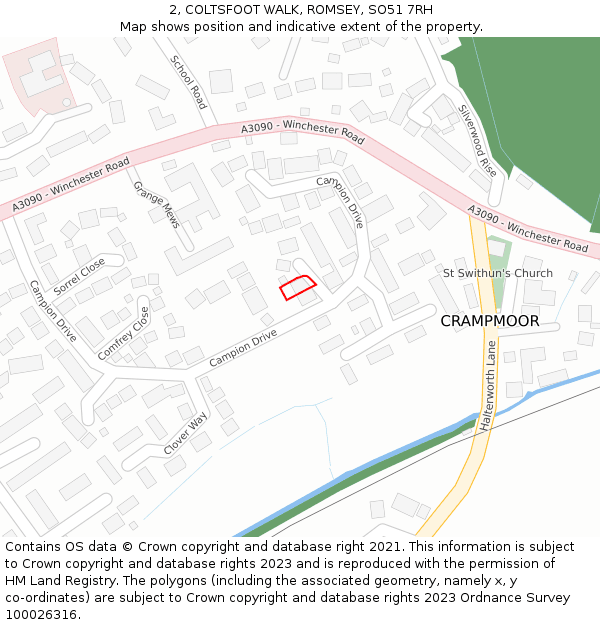 2, COLTSFOOT WALK, ROMSEY, SO51 7RH: Location map and indicative extent of plot