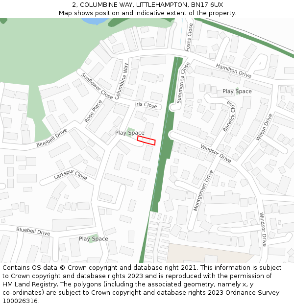 2, COLUMBINE WAY, LITTLEHAMPTON, BN17 6UX: Location map and indicative extent of plot