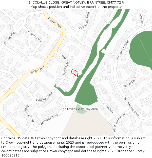 2, COLVILLE CLOSE, GREAT NOTLEY, BRAINTREE, CM77 7ZA: Location map and indicative extent of plot