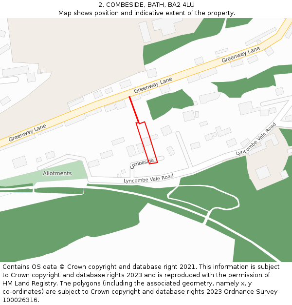 2, COMBESIDE, BATH, BA2 4LU: Location map and indicative extent of plot