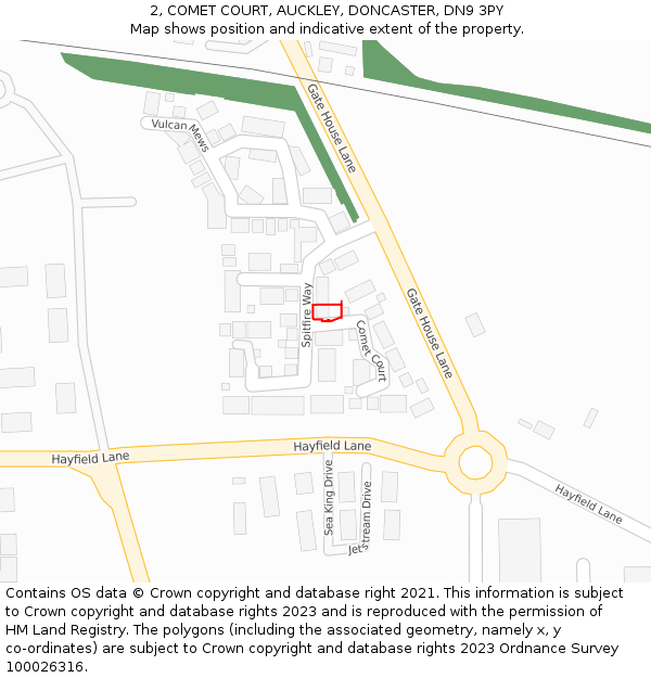 2, COMET COURT, AUCKLEY, DONCASTER, DN9 3PY: Location map and indicative extent of plot