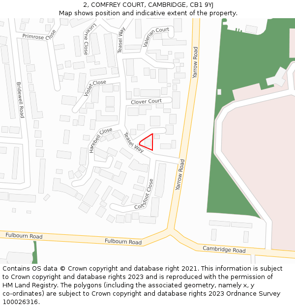 2, COMFREY COURT, CAMBRIDGE, CB1 9YJ: Location map and indicative extent of plot