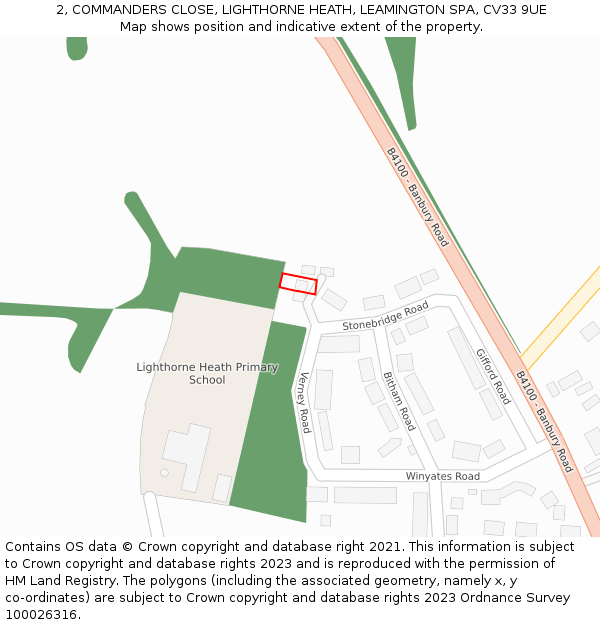 2, COMMANDERS CLOSE, LIGHTHORNE HEATH, LEAMINGTON SPA, CV33 9UE: Location map and indicative extent of plot