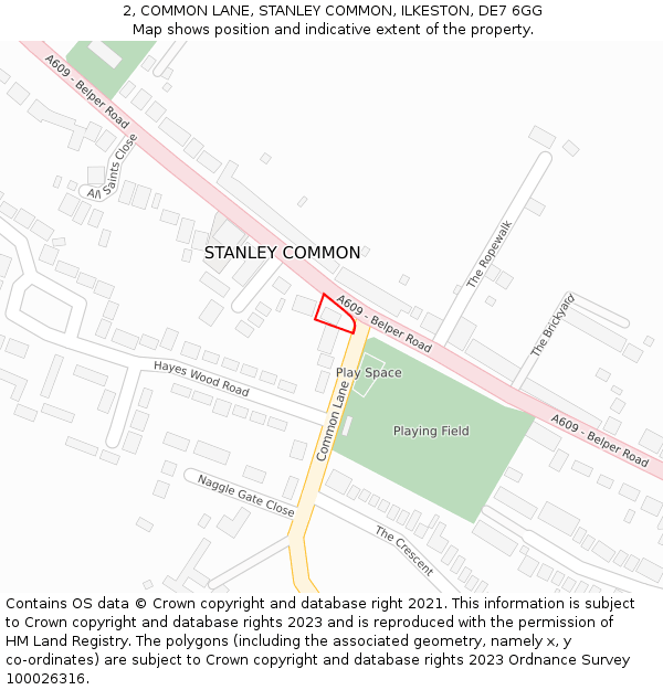 2, COMMON LANE, STANLEY COMMON, ILKESTON, DE7 6GG: Location map and indicative extent of plot