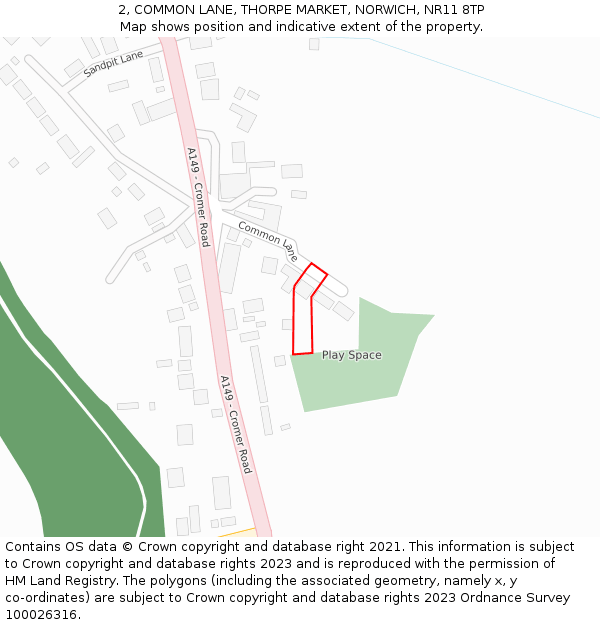 2, COMMON LANE, THORPE MARKET, NORWICH, NR11 8TP: Location map and indicative extent of plot