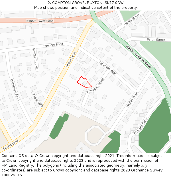 2, COMPTON GROVE, BUXTON, SK17 9DW: Location map and indicative extent of plot