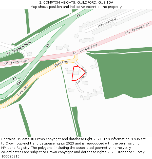 2, COMPTON HEIGHTS, GUILDFORD, GU3 1DA: Location map and indicative extent of plot