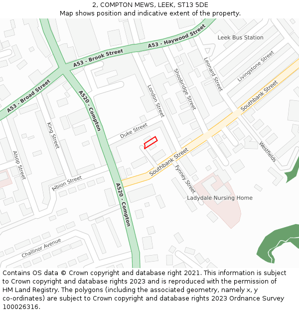 2, COMPTON MEWS, LEEK, ST13 5DE: Location map and indicative extent of plot