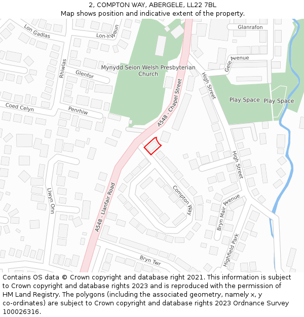 2, COMPTON WAY, ABERGELE, LL22 7BL: Location map and indicative extent of plot