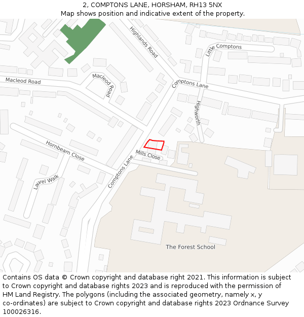2, COMPTONS LANE, HORSHAM, RH13 5NX: Location map and indicative extent of plot