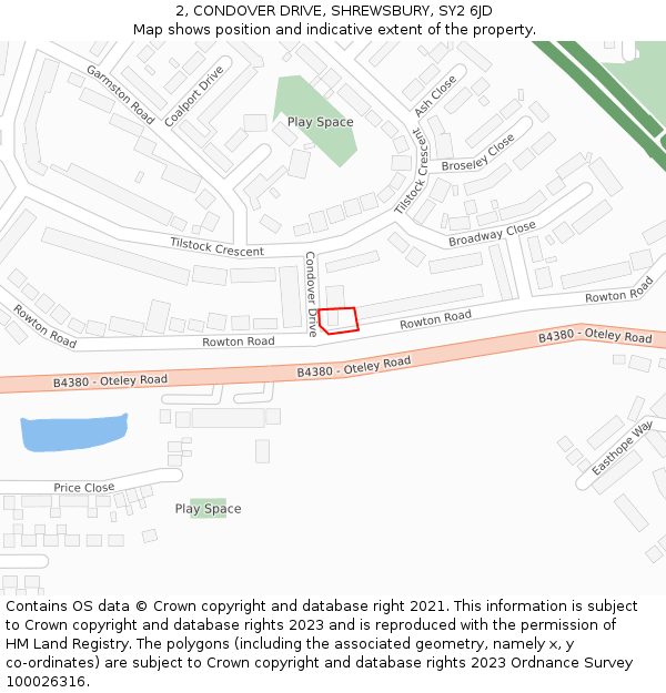 2, CONDOVER DRIVE, SHREWSBURY, SY2 6JD: Location map and indicative extent of plot