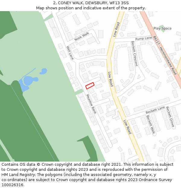 2, CONEY WALK, DEWSBURY, WF13 3SS: Location map and indicative extent of plot