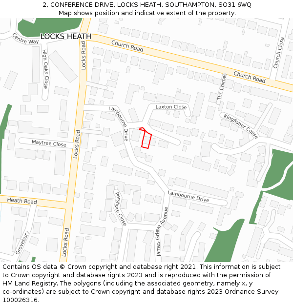 2, CONFERENCE DRIVE, LOCKS HEATH, SOUTHAMPTON, SO31 6WQ: Location map and indicative extent of plot