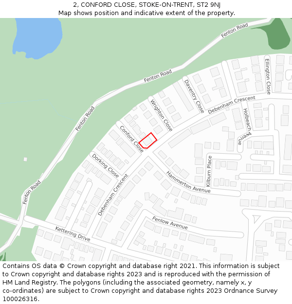 2, CONFORD CLOSE, STOKE-ON-TRENT, ST2 9NJ: Location map and indicative extent of plot